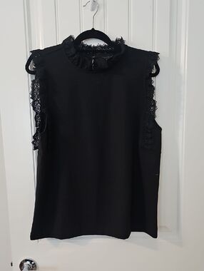 Ann Taylor Women’s Black Lace-Trim Sleeveless Top